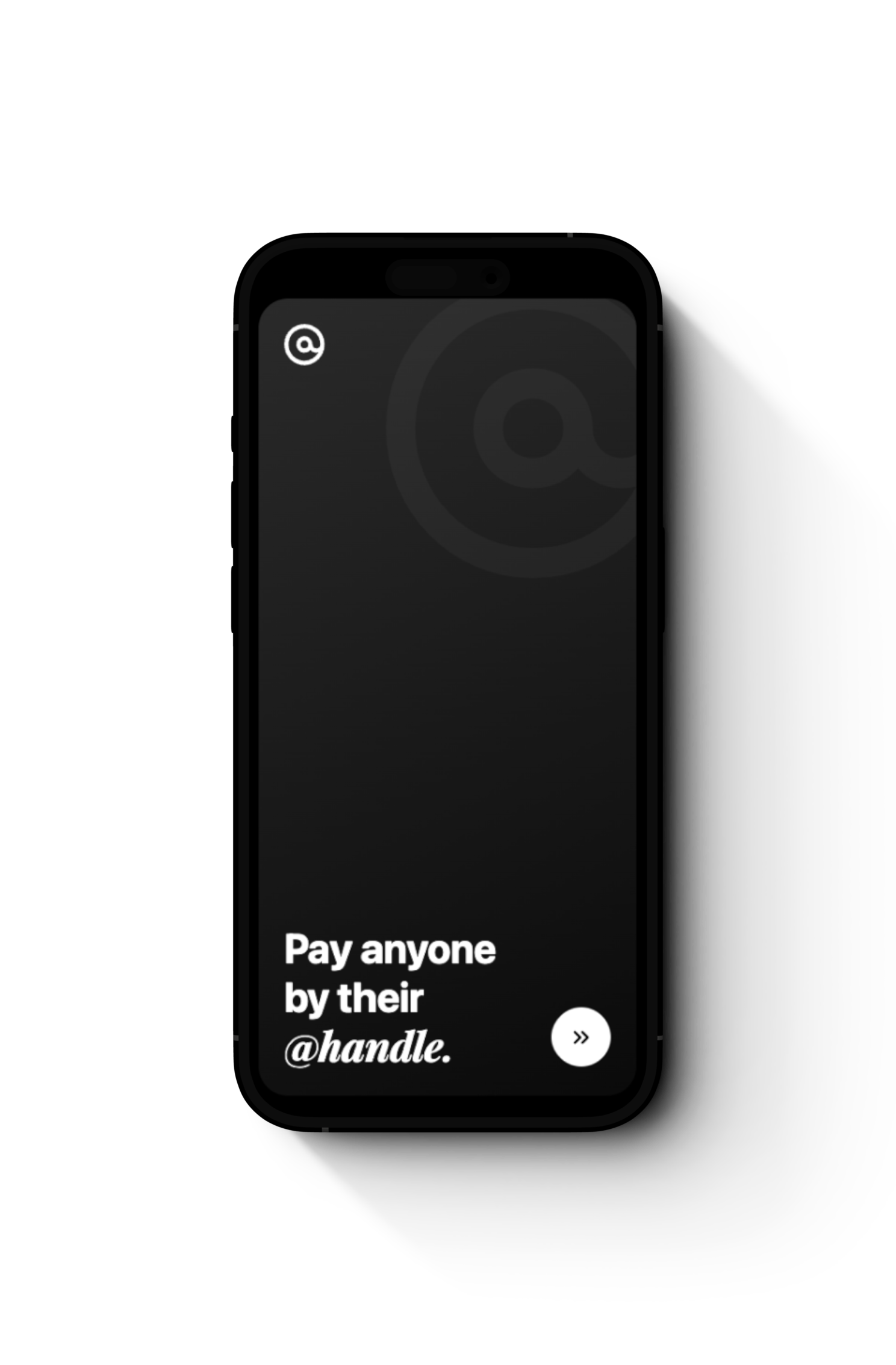 Atcash app screen showing a prompt to pay anyone by their @handle.