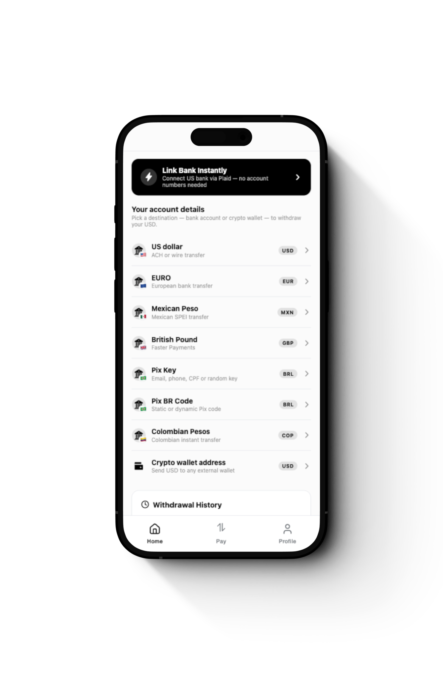 Atcash withdrawal screen showing external account options.